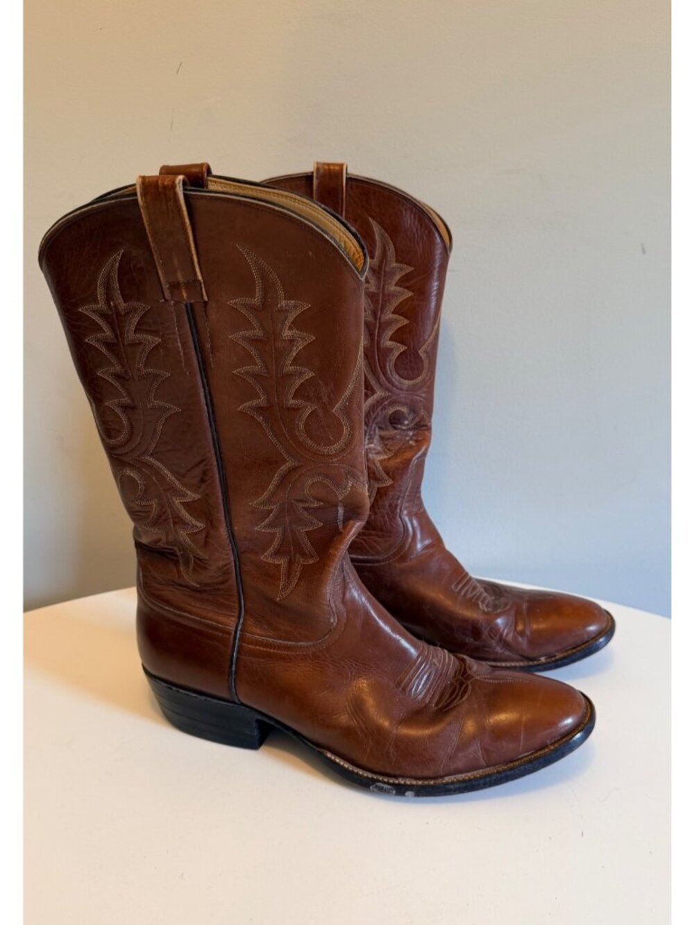 Vintage Rios of Mercedes Brown Leather Cowboy Boots Men’s Size 10 D USA Made